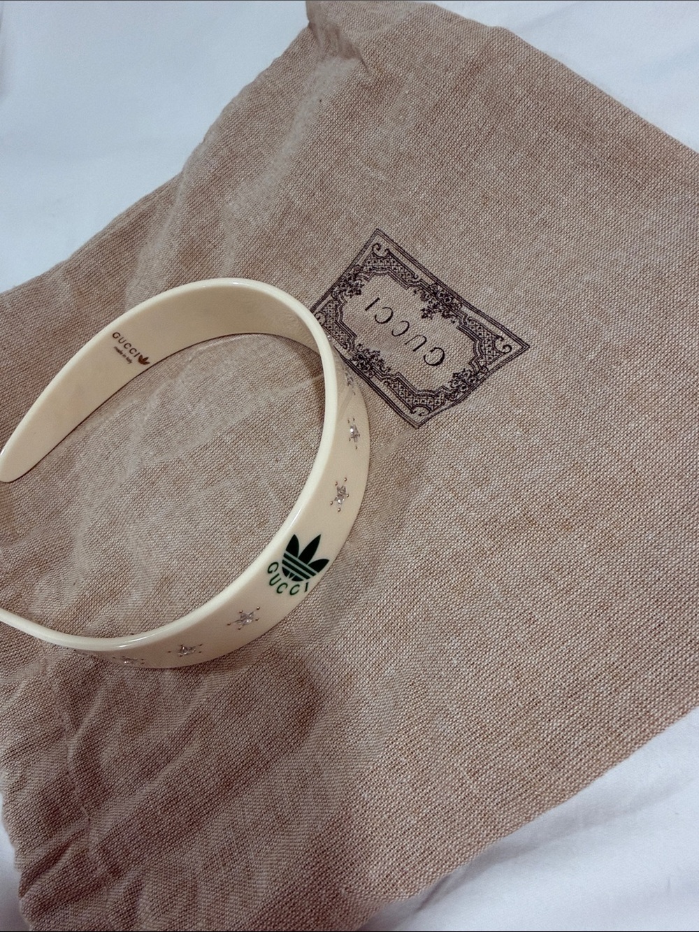 Gucci by Adidas Cream Headband with Green Logo and Crystal Stars - w/ COA - Picture 4 of 7
